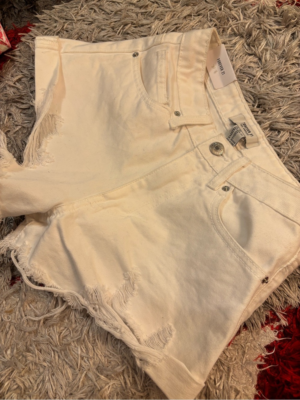 Forever 21 WHITE Distressed Denim Cutoff Shorts